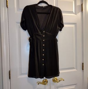 Lulu's Mini Button Down Side Tied V Neck Black Dress M New